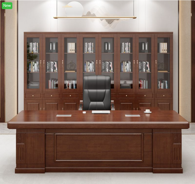 Modern Simple Style Rectangle Laminate Auburn Computer Work Desk with Cord Management