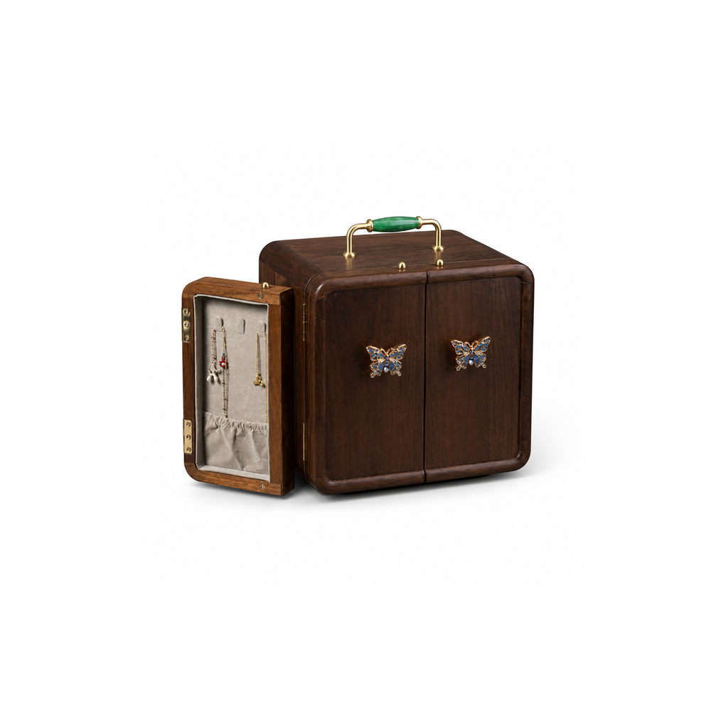 GZJSLOVE Butterfly Inlay Walnut Jewelry Cabinet - product on white background