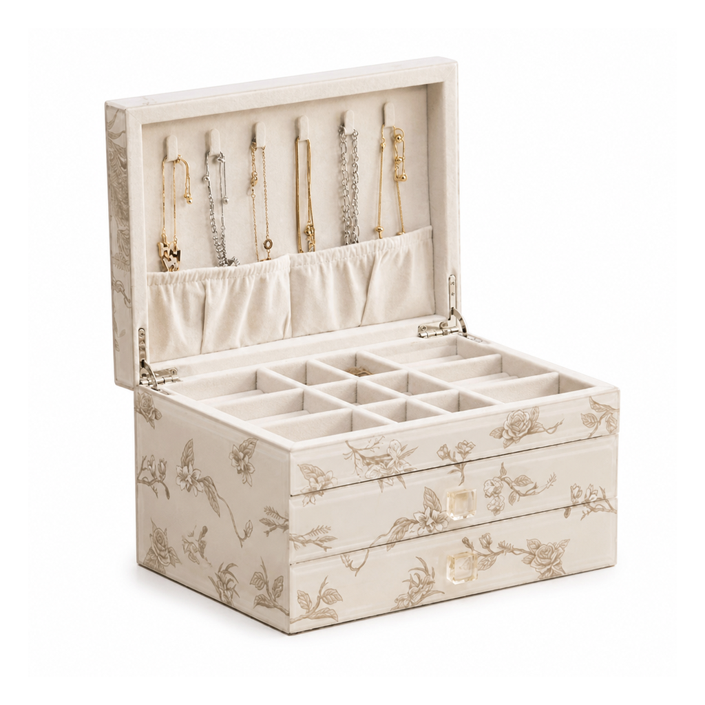 GZJSLOVE Deer-Print Glass-Lid Jewelry Box - product on white background