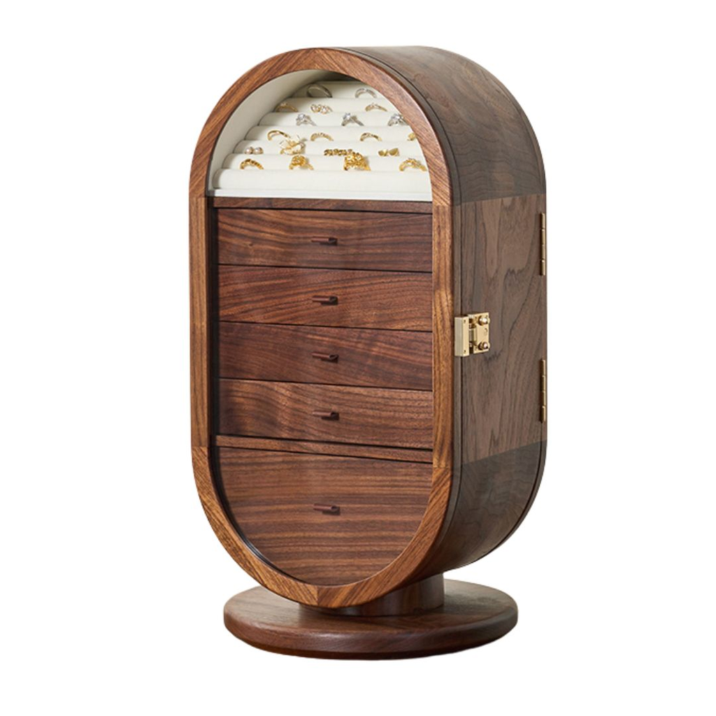 GZJSLOVE Rotating Five-Drawer Walnut Jewelry Cabinet - product on white background