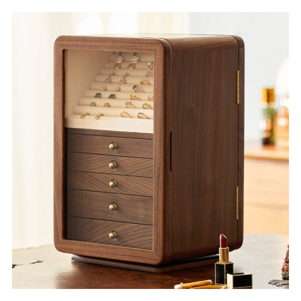 GZJSLOVE Rotating Five-Drawer Jewelry Cabinet with Mirror - product on white background
