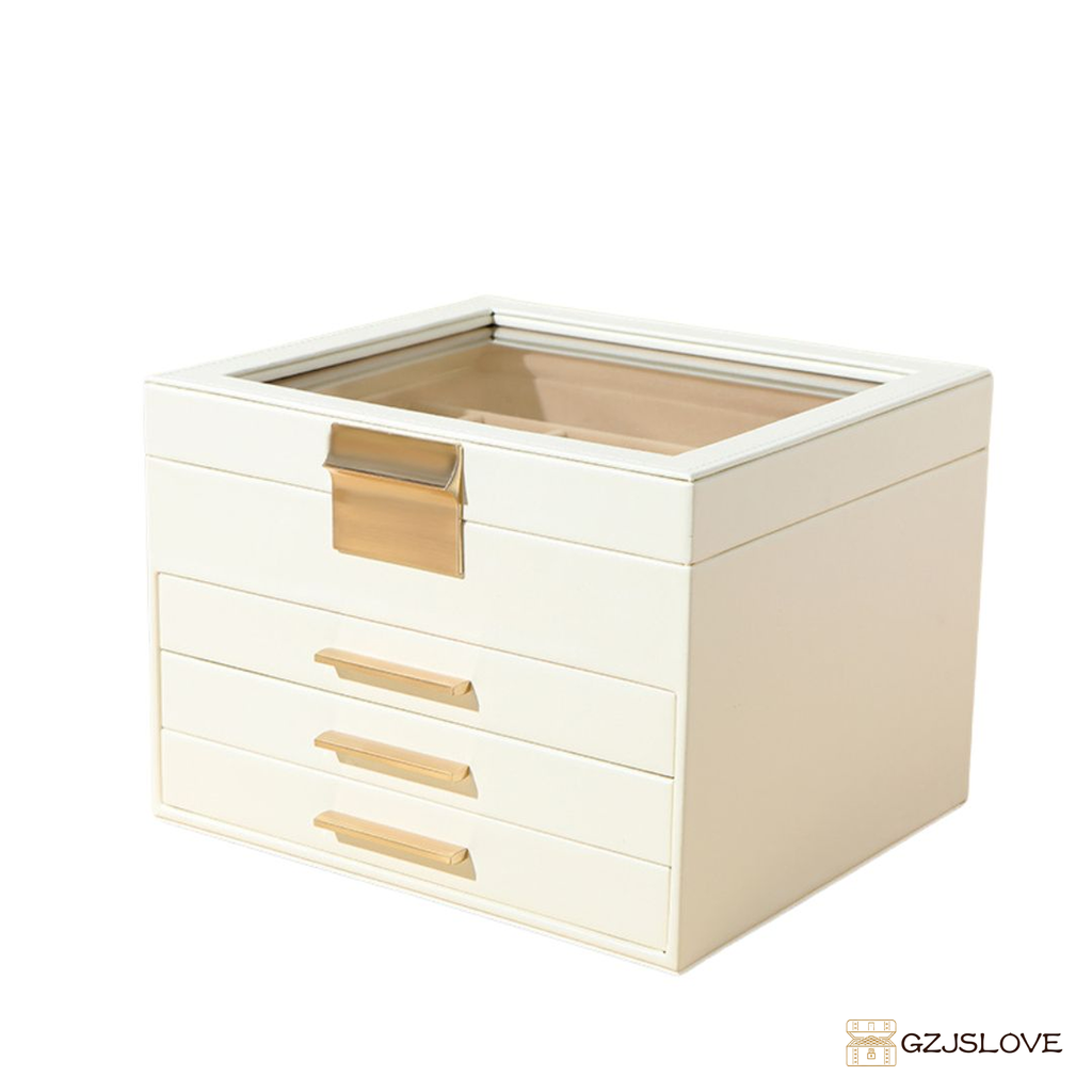 GZJSLOVE Four-Tier Three-Drawer PU Leather Jewelry Box - product on white background