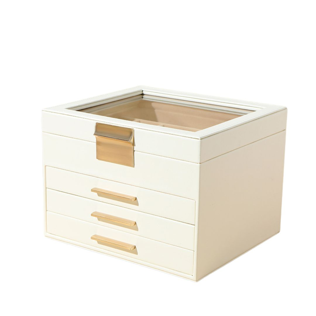 GZJSLOVE Four-Tier Three-Drawer PU Leather Jewelry Box - product on white background