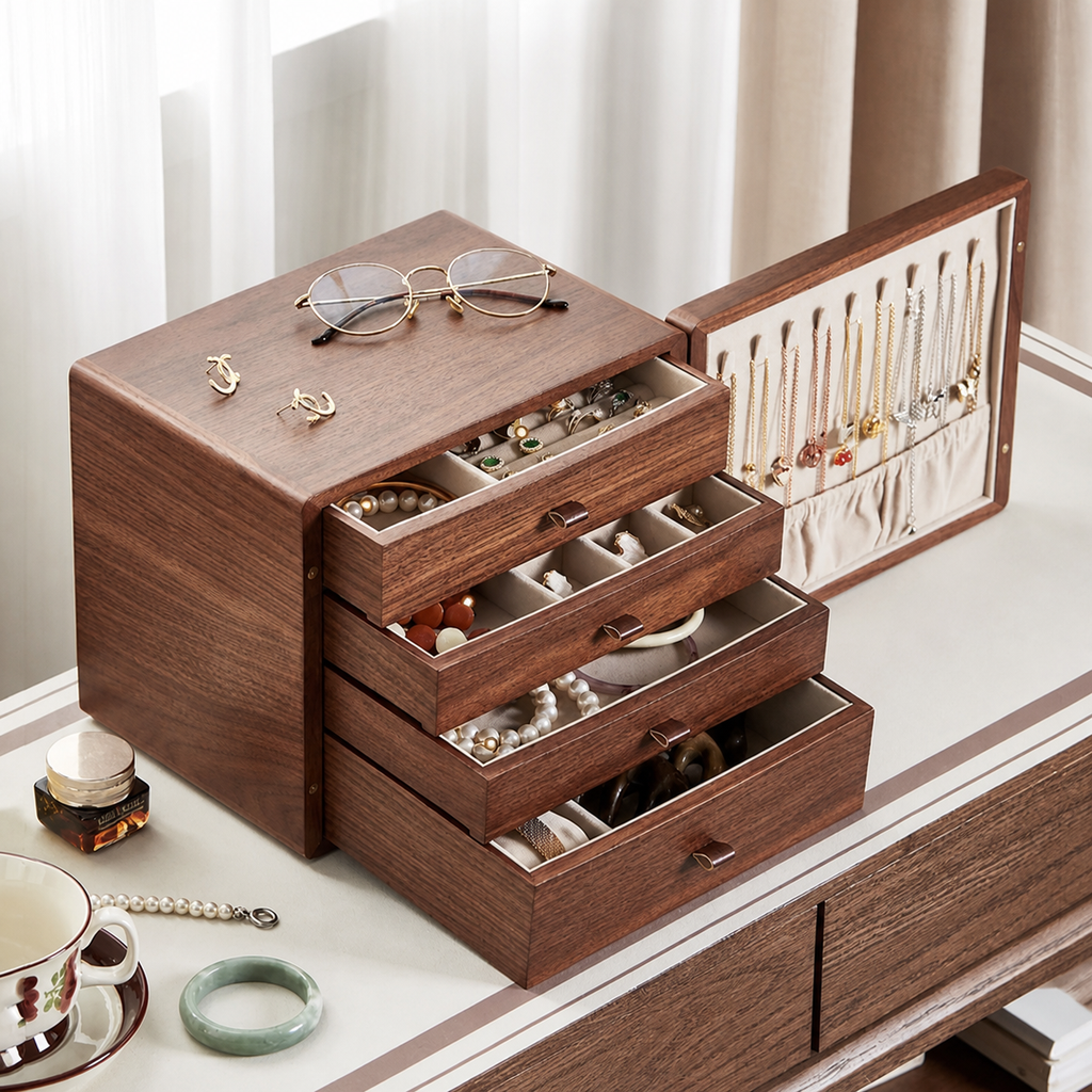 GZJSLOVE Anti-Tarnish Walnut Jewelry Box - product view 1