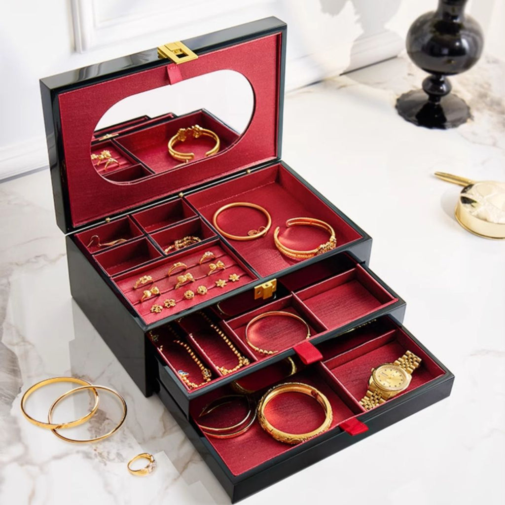 GZJSLOVE High-Gloss Two-Drawer Jewelry Box with Mirror - detail view 1