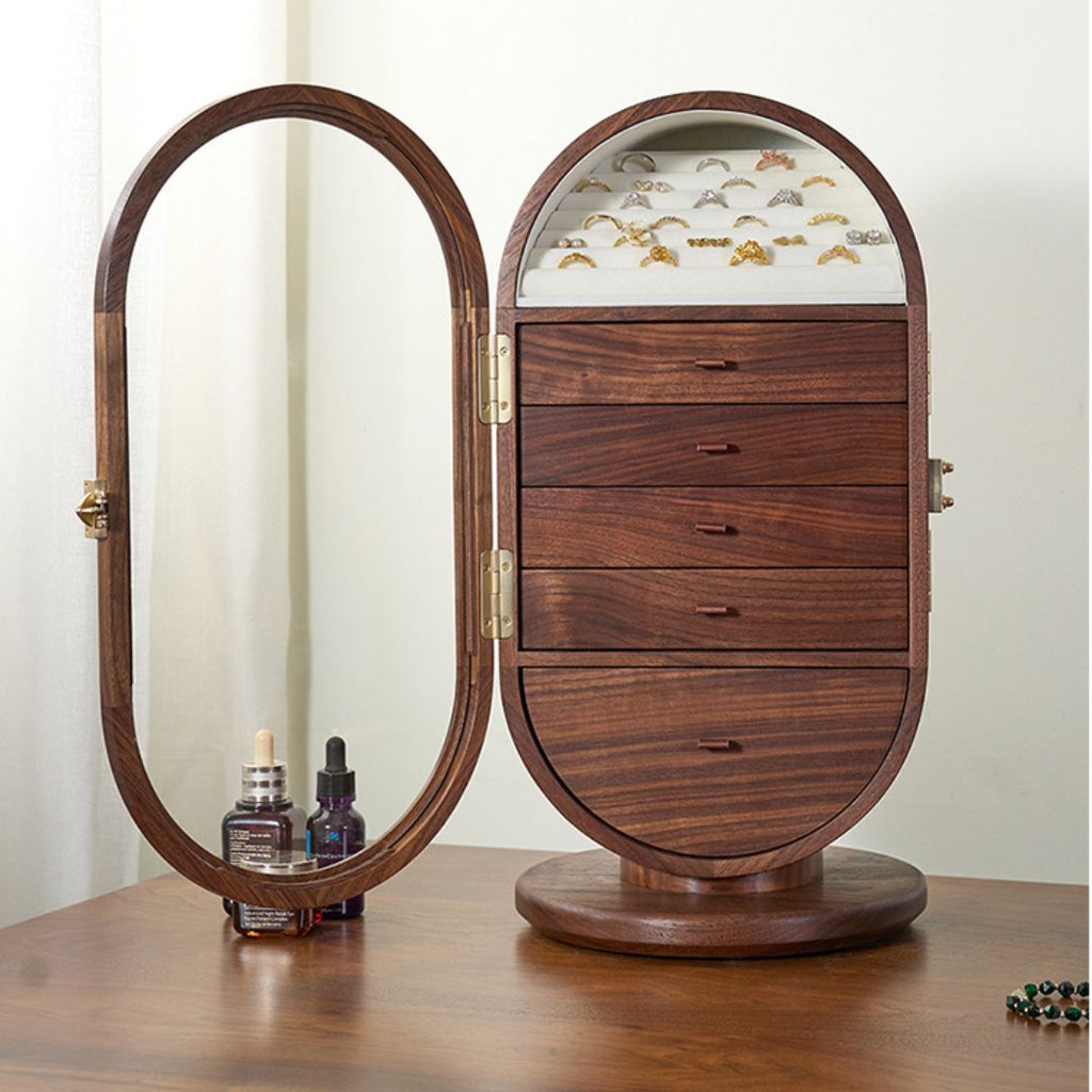 GZJSLOVE Rotating Five-Drawer Walnut Jewelry Cabinet - detail view 1