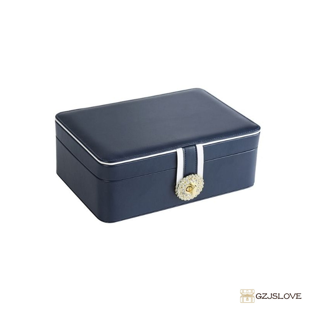 GZJSLOVE Two-Layer PU Leather Jewelry Box - blue closed view