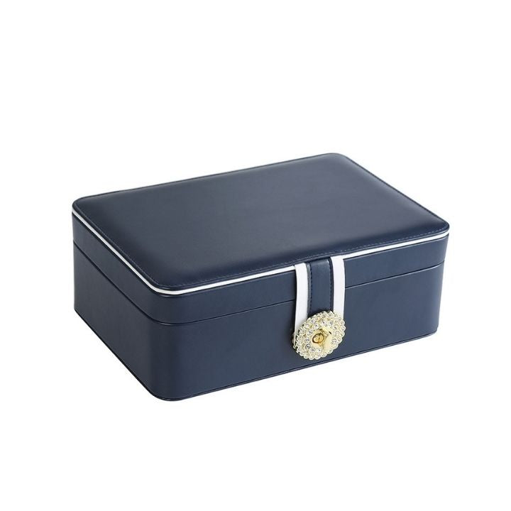 GZJSLOVE Two-Layer PU Leather Jewelry Box - blue closed view