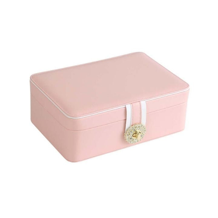 GZJSLOVE Two-Layer PU Leather Jewelry Box - pink closed view
