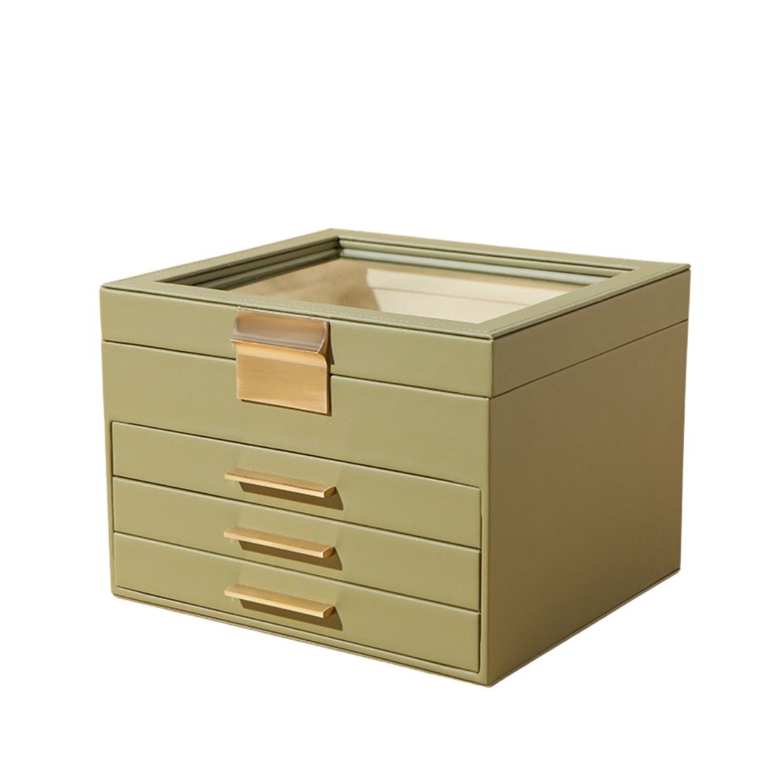 GZJSLOVE Four-Tier Three-Drawer PU Leather Jewelry Box - detail view 2