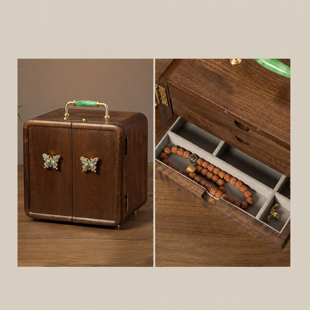 GZJSLOVE Butterfly Inlay Walnut Jewelry Cabinet - product view 3
