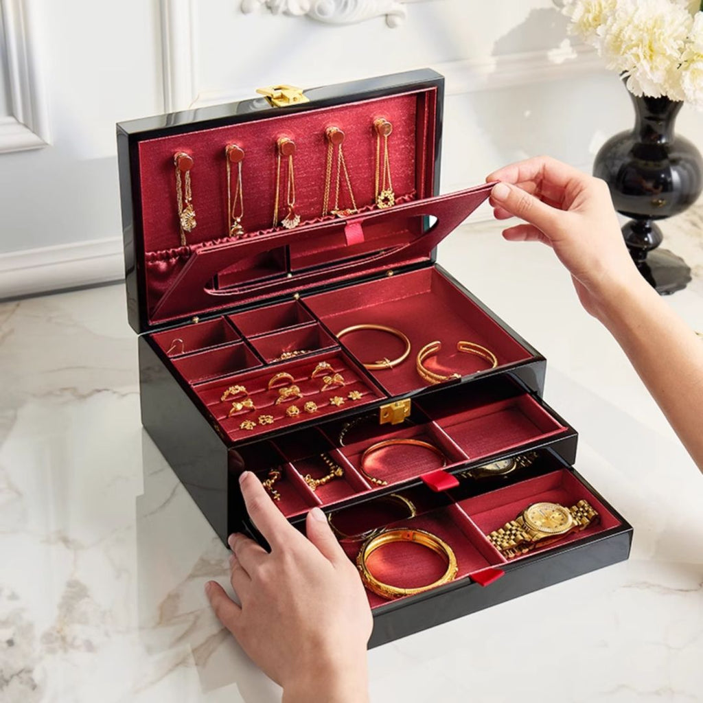 GZJSLOVE High-Gloss Two-Drawer Jewelry Box with Mirror - detail view 3