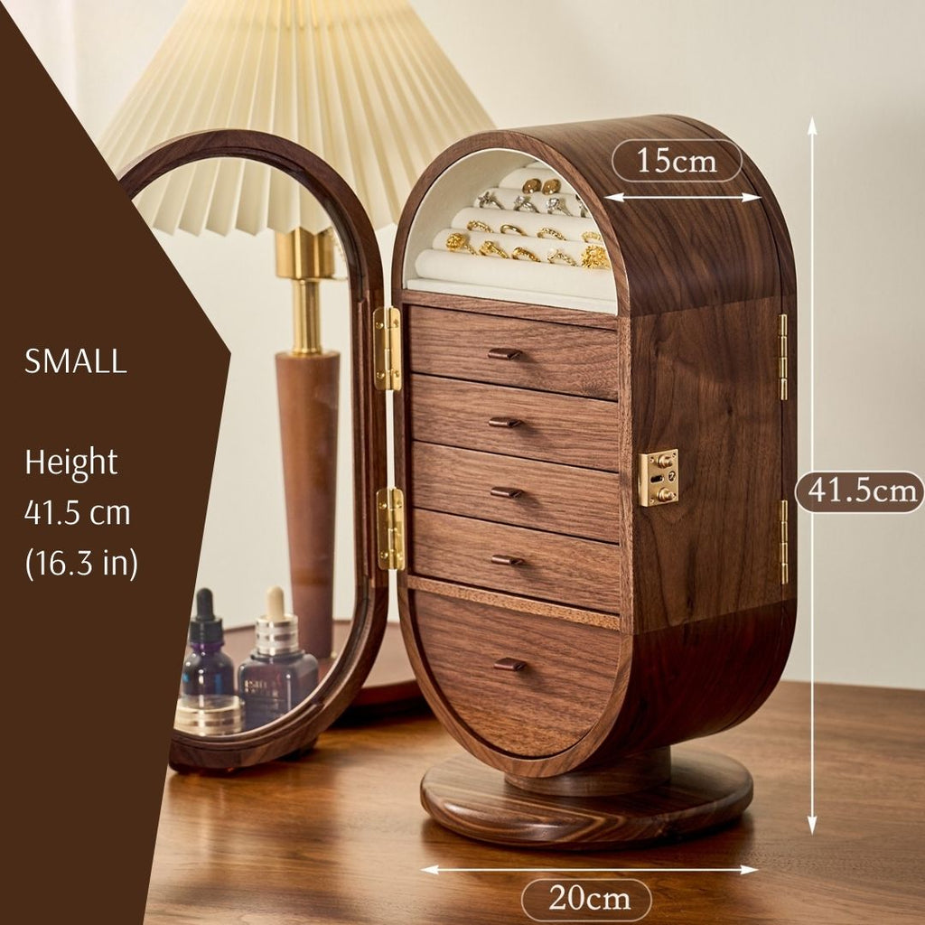 GZJSLOVE Rotating Five-Drawer Walnut Jewelry Cabinet - detail view 3