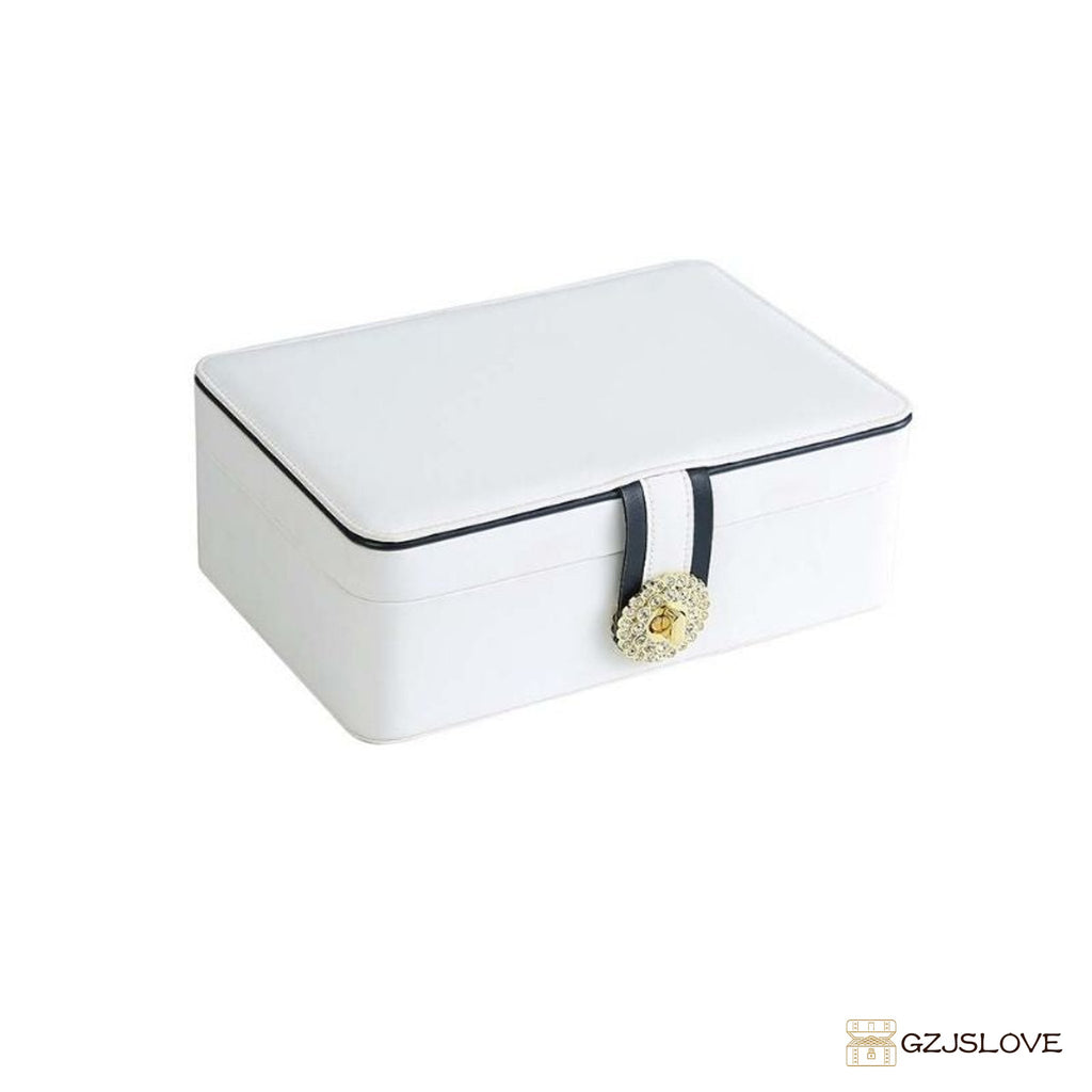 GZJSLOVE Two-Layer PU Leather Jewelry Box - white closed view