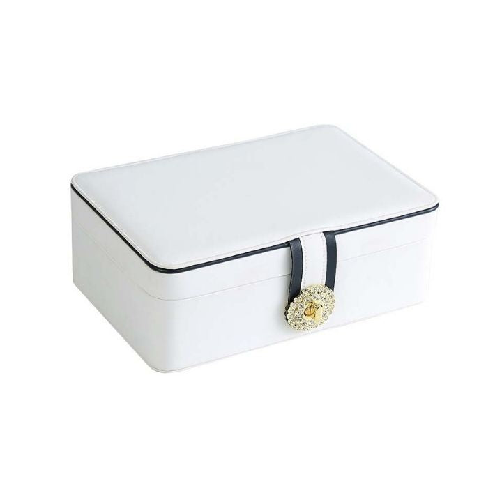 GZJSLOVE Two-Layer PU Leather Jewelry Box - white closed view