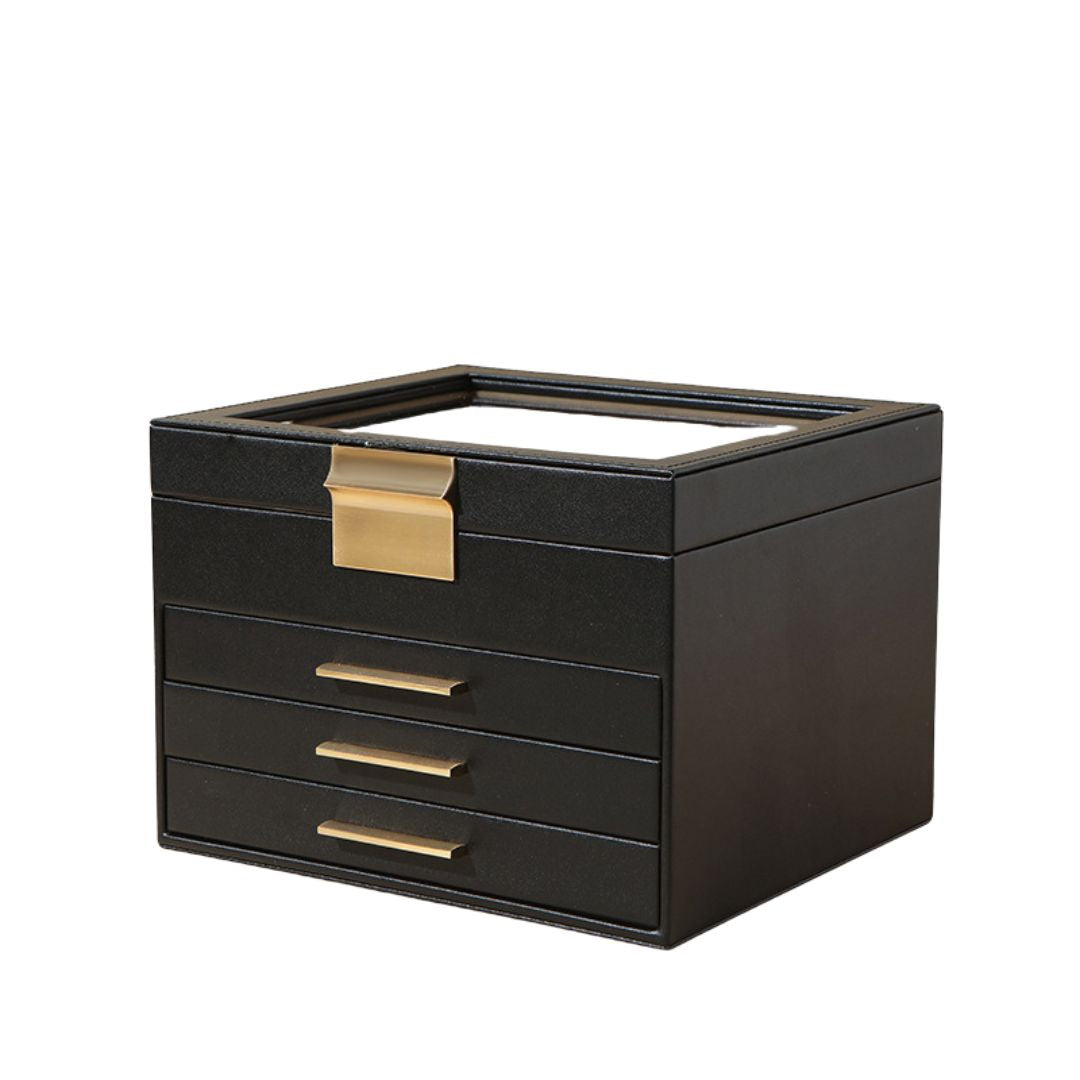 GZJSLOVE Four-Tier Three-Drawer PU Leather Jewelry Box - detail view 3