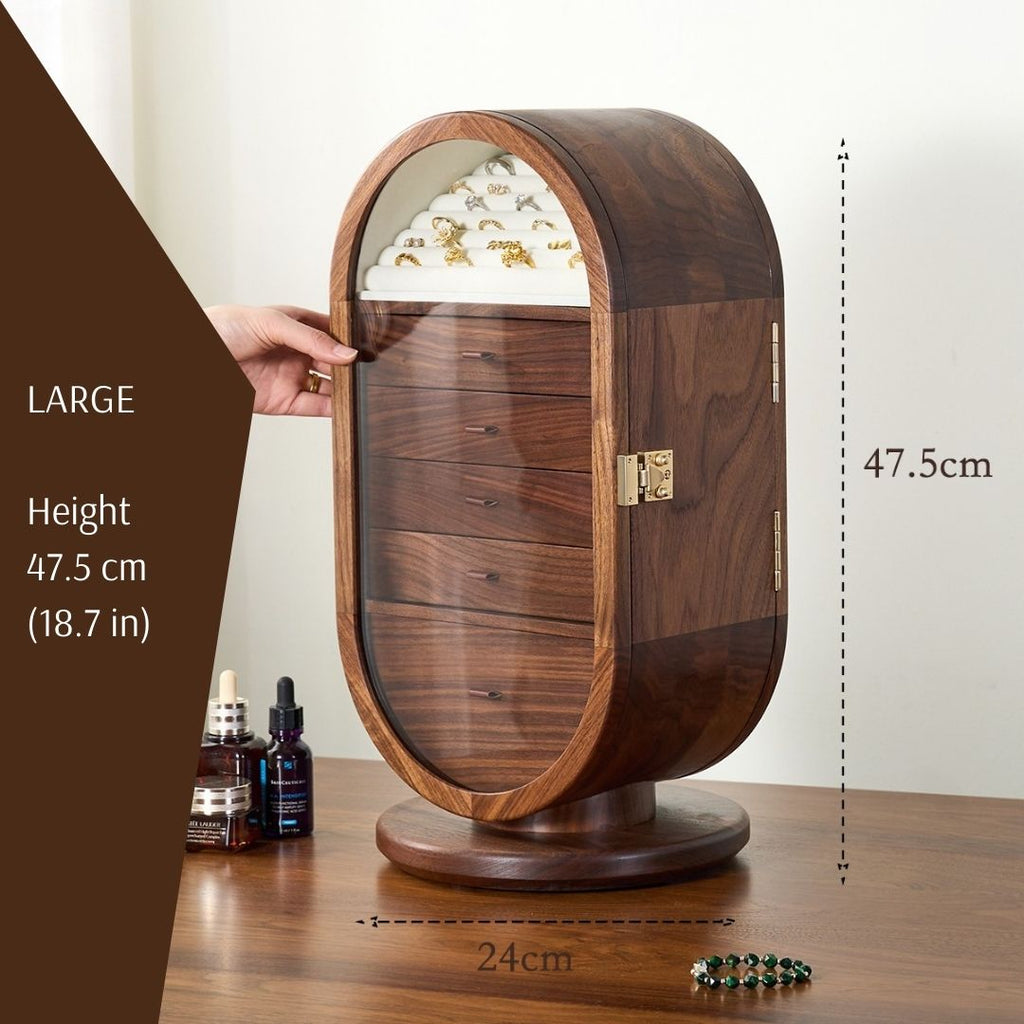 GZJSLOVE Rotating Five-Drawer Walnut Jewelry Cabinet - detail view 4