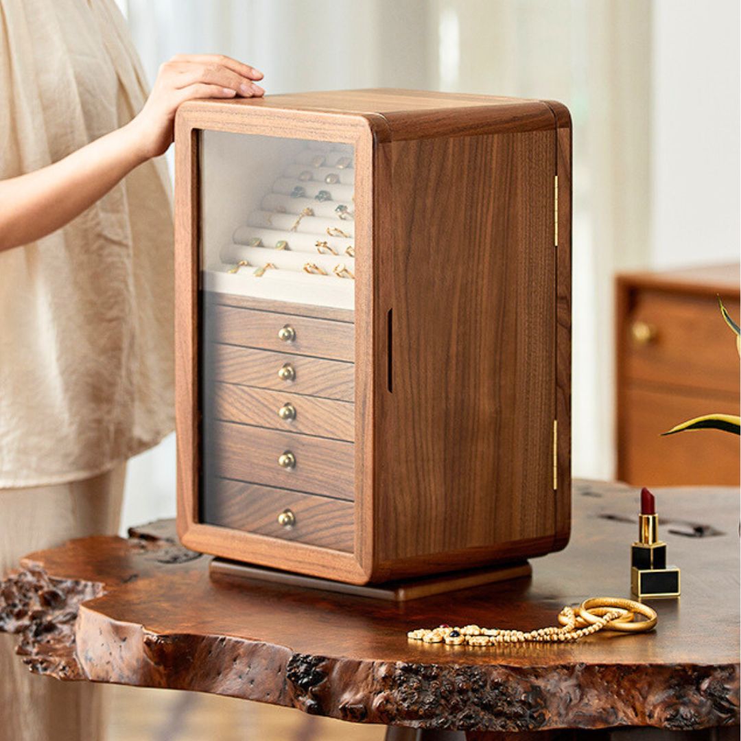 GZJSLOVE Rotating Five-Drawer Jewelry Cabinet with Mirror - detail view 4