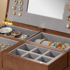 GZJSLOVE Walnut Veneer Jewelry Box with Mirror and Drawer - velvet divider detail