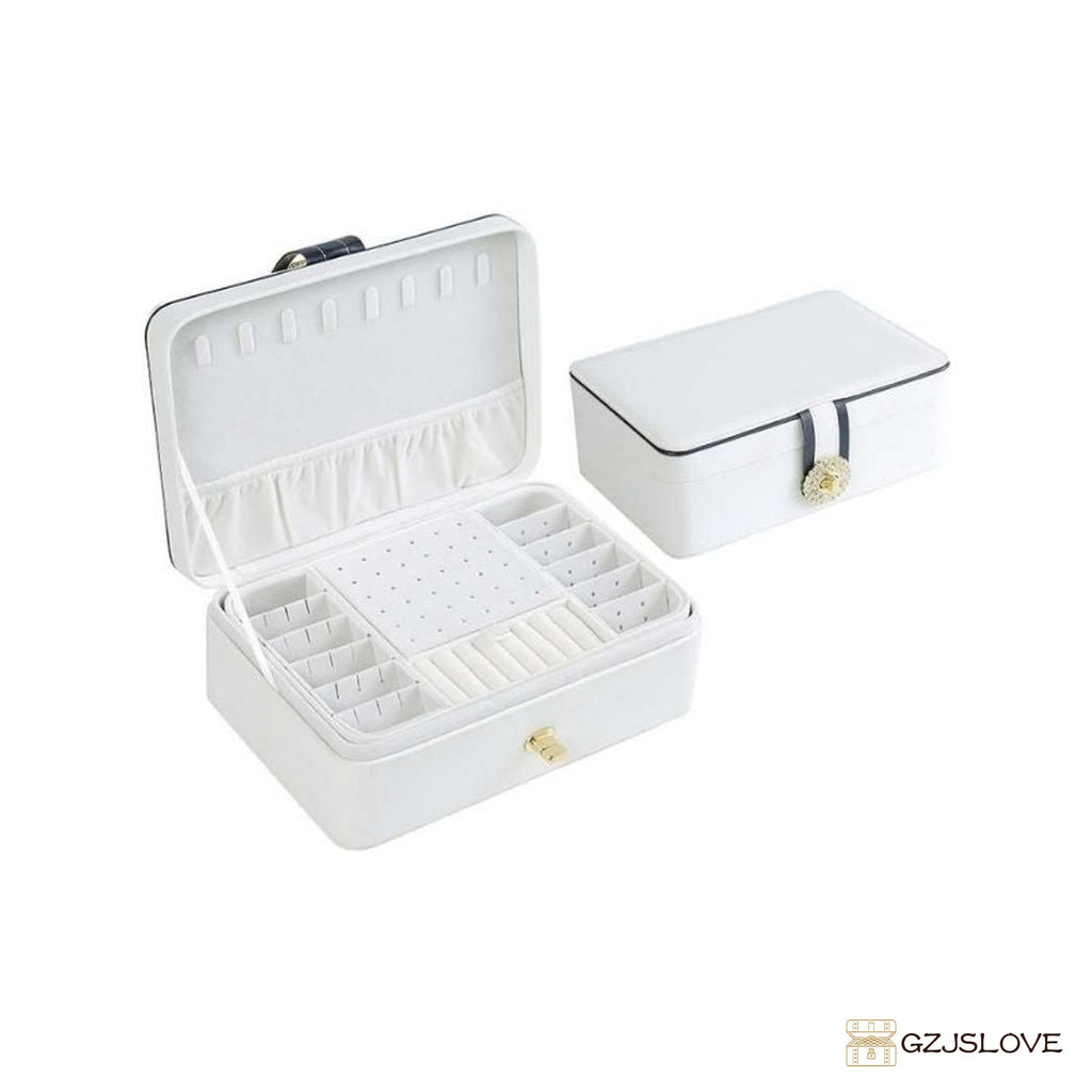 GZJSLOVE Two-Layer PU Leather Jewelry Box - white open interior