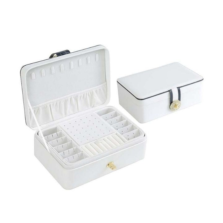 GZJSLOVE Two-Layer PU Leather Jewelry Box - white open interior