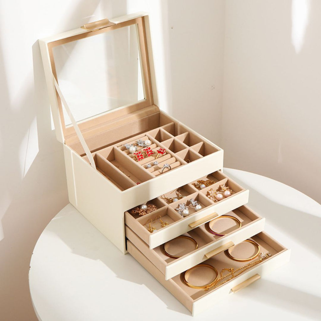 GZJSLOVE Four-Tier Three-Drawer PU Leather Jewelry Box - detail view 4