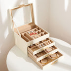 GZJSLOVE Four-Tier Three-Drawer PU Leather Jewelry Box - detail view 4
