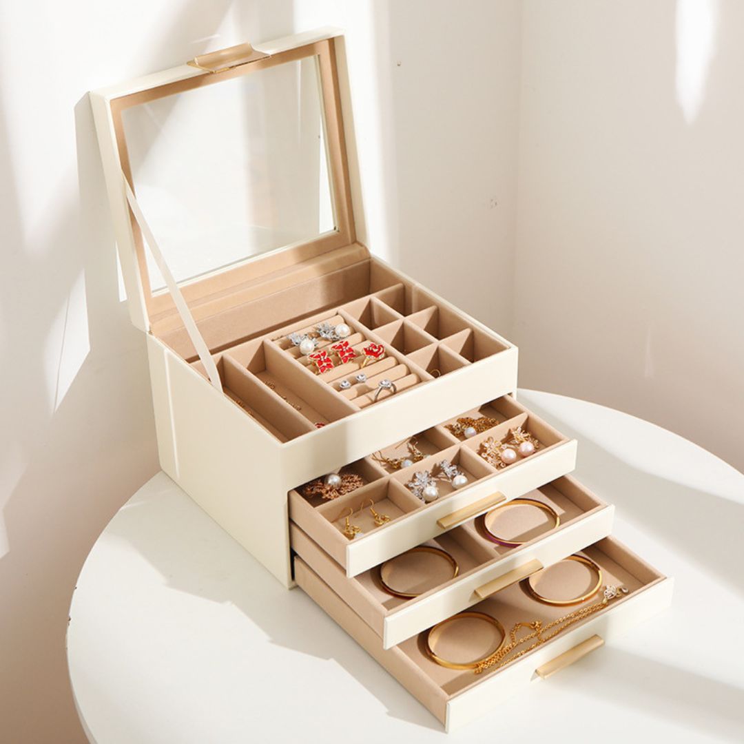 GZJSLOVE Four-Tier Three-Drawer PU Leather Jewelry Box - detail view 4