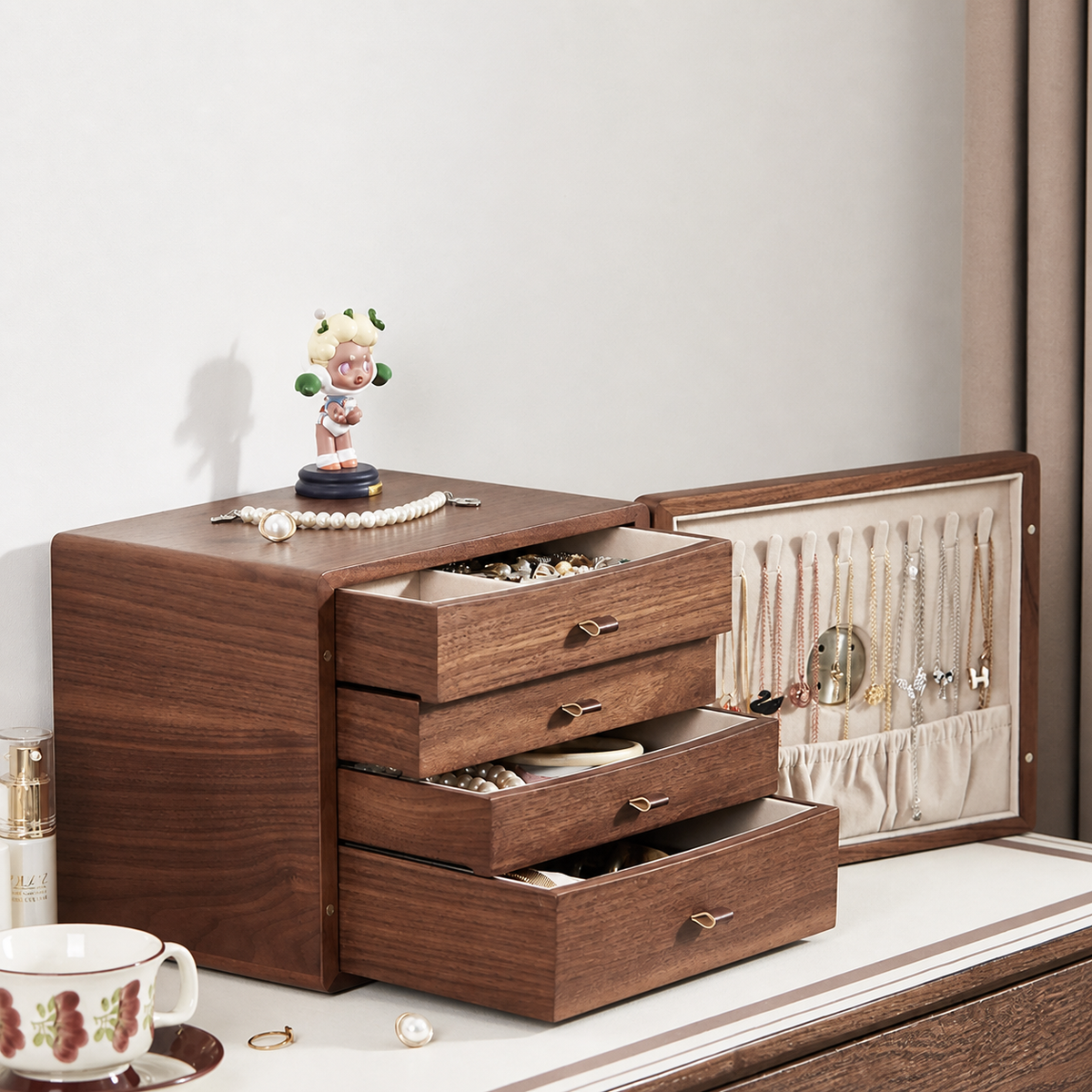 GZJSLOVE Anti-Tarnish Walnut Jewelry Box - product view 5
