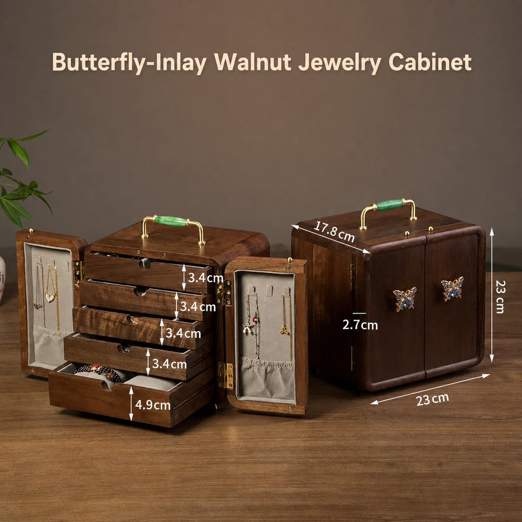 GZJSLOVE Butterfly Inlay Walnut Jewelry Cabinet - product view 5