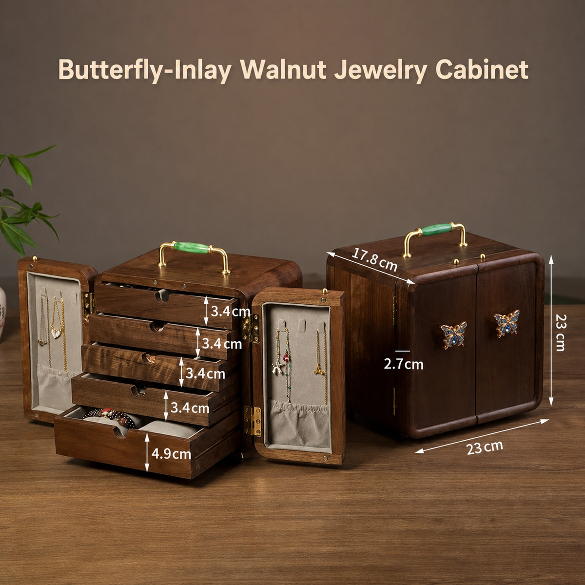 GZJSLOVE Butterfly Inlay Walnut Jewelry Cabinet - product view 5