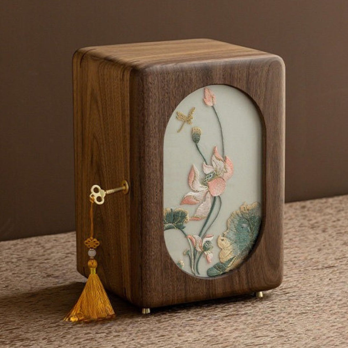 GZJSLOVE Embroidered Five-Drawer Walnut Jewelry Cabinet - detail view 5