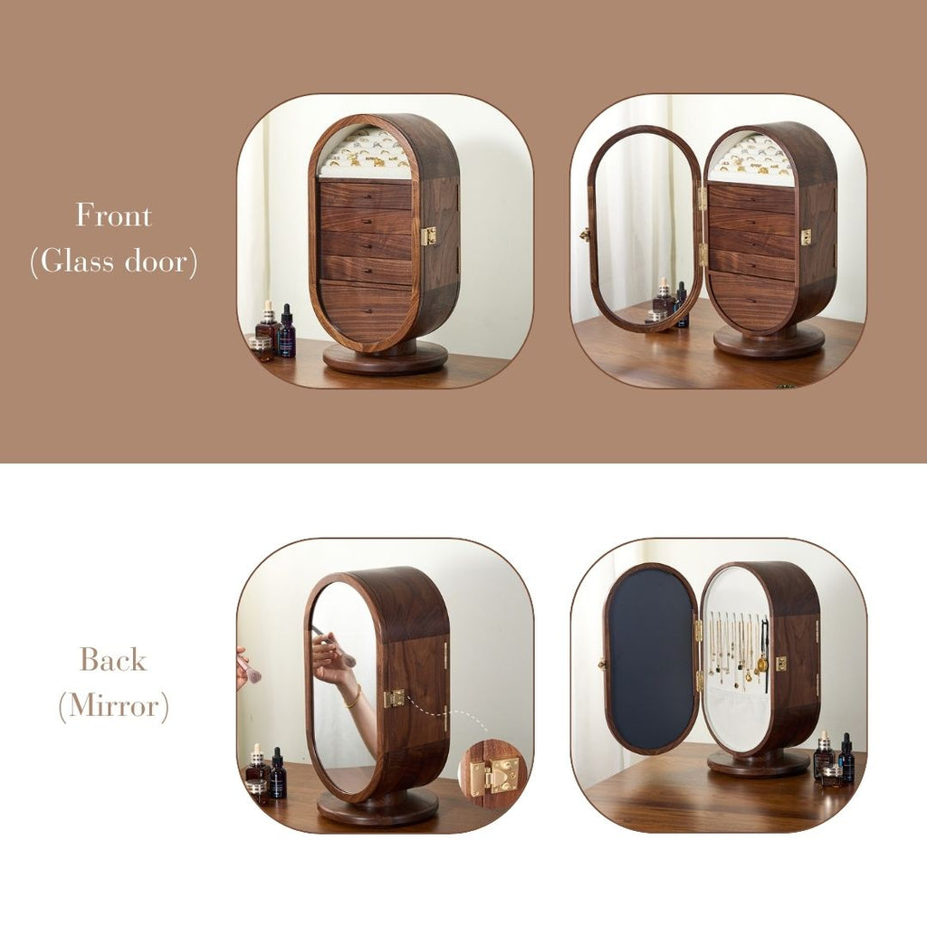 GZJSLOVE Rotating Five-Drawer Walnut Jewelry Cabinet - detail view 5