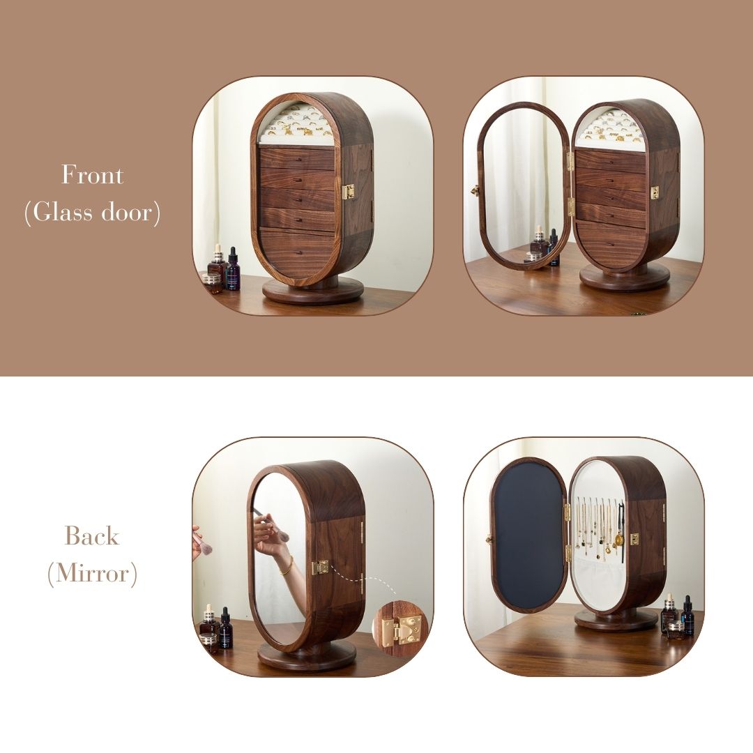 GZJSLOVE Rotating Five-Drawer Walnut Jewelry Cabinet - detail view 5