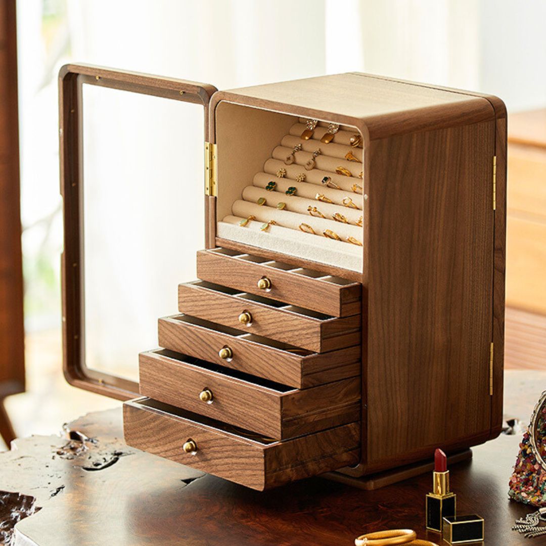 GZJSLOVE Rotating Five-Drawer Jewelry Cabinet with Mirror - detail view 5