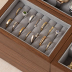 GZJSLOVE Walnut Veneer Jewelry Box with Mirror and Drawer - ring roll detail