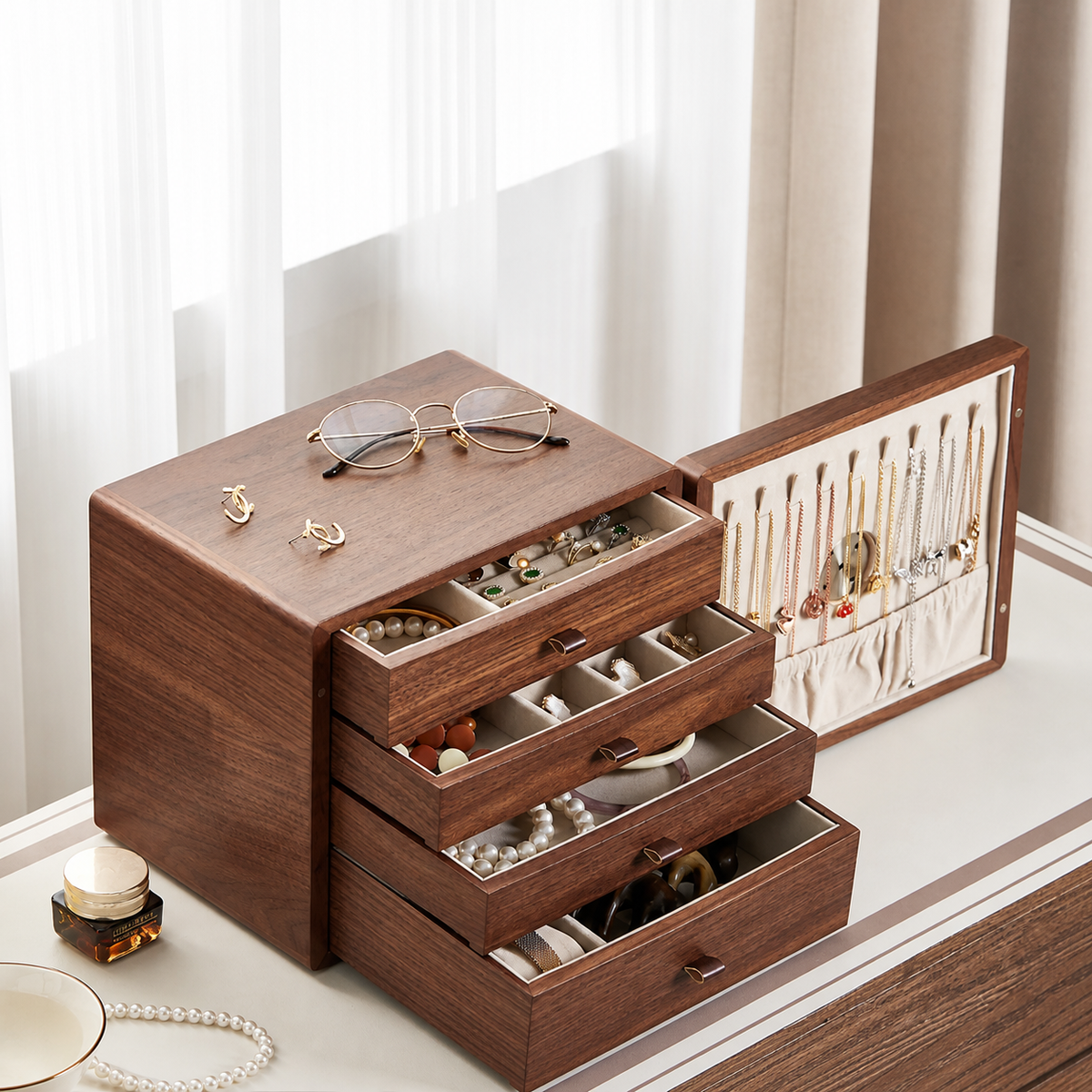 GZJSLOVE Anti-Tarnish Walnut Jewelry Box - product view 6