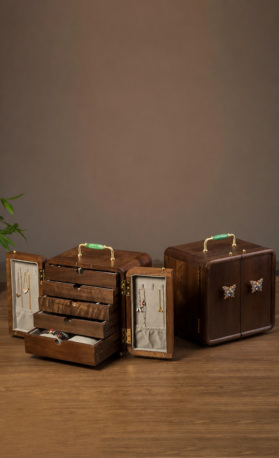 GZJSLOVE Butterfly Inlay Walnut Jewelry Cabinet - product view 6
