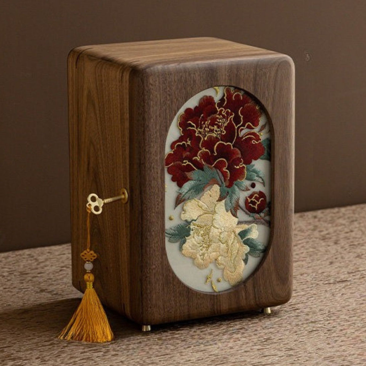 GZJSLOVE Embroidered Five-Drawer Walnut Jewelry Cabinet - detail view 6