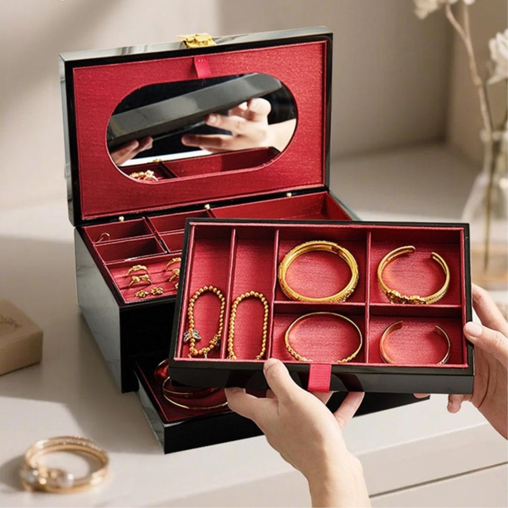 GZJSLOVE High-Gloss Two-Drawer Jewelry Box with Mirror - detail view 6