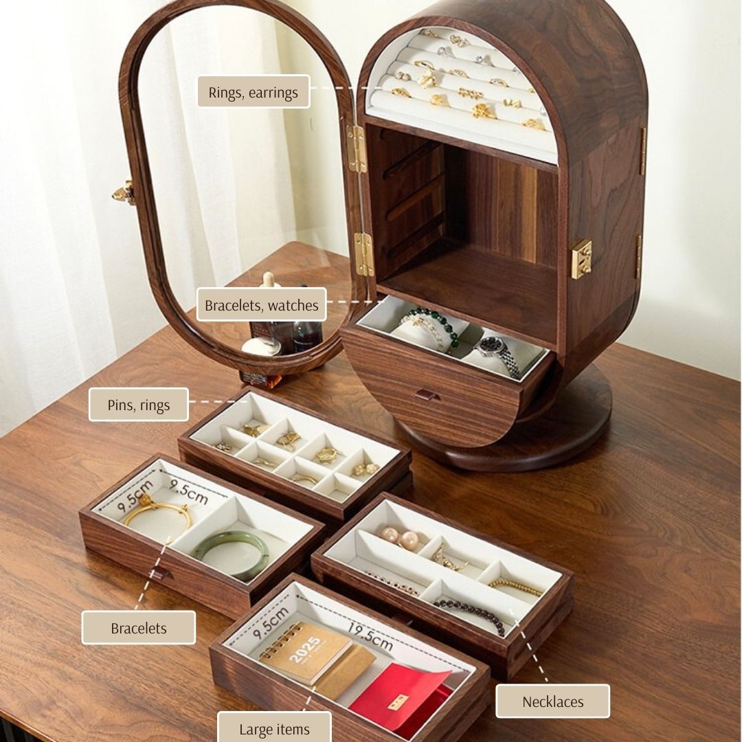 GZJSLOVE Rotating Five-Drawer Walnut Jewelry Cabinet - detail view 6