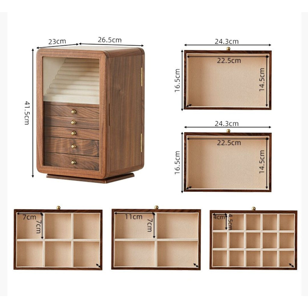 GZJSLOVE Rotating Five-Drawer Jewelry Cabinet with Mirror - detail view 6