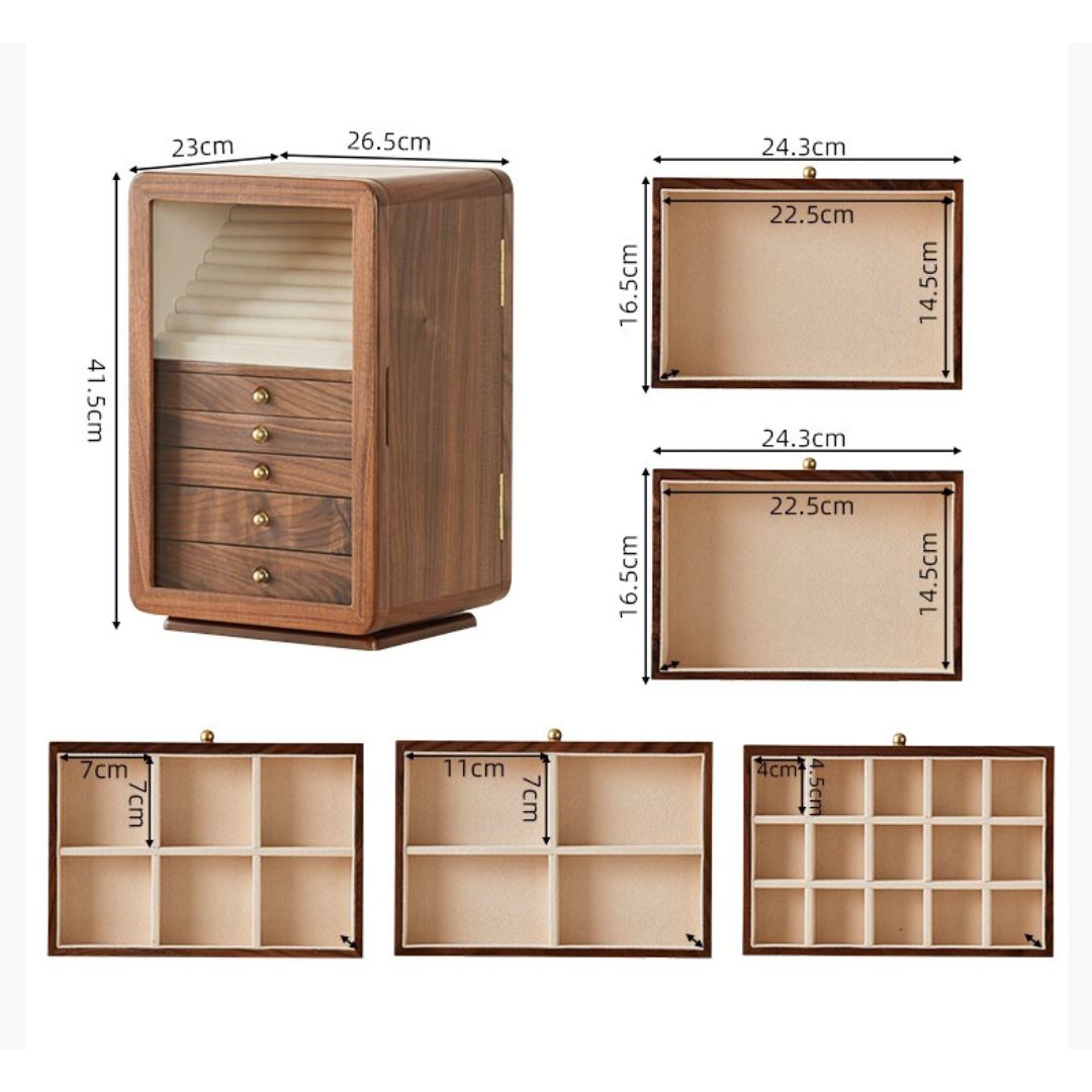 GZJSLOVE Rotating Five-Drawer Jewelry Cabinet with Mirror - detail view 6