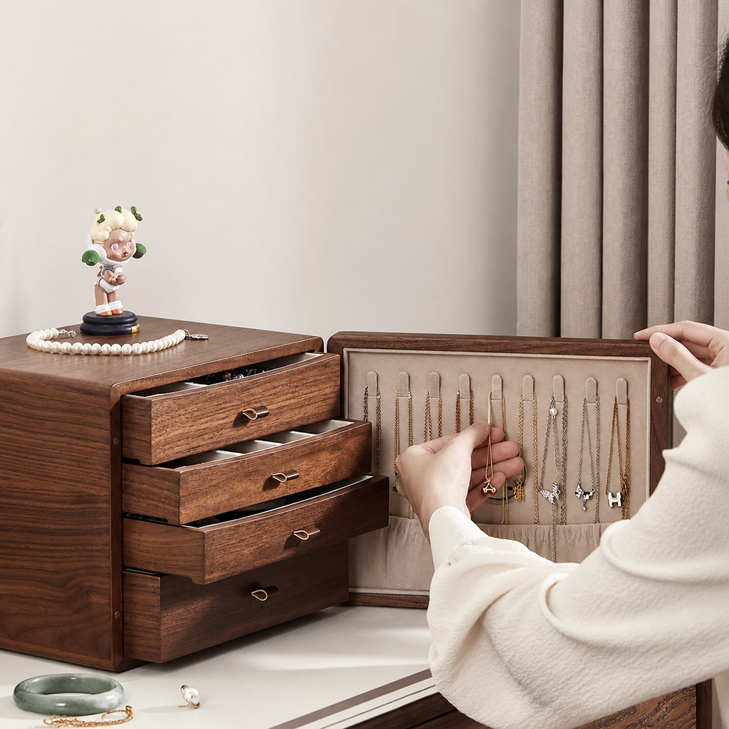 GZJSLOVE Anti-Tarnish Walnut Jewelry Box - product view 7