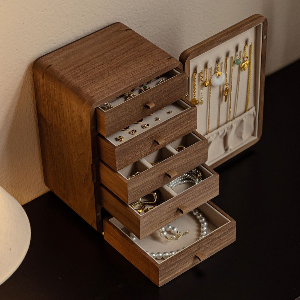GZJSLOVE Embroidered Five-Drawer Walnut Jewelry Cabinet - detail view 7