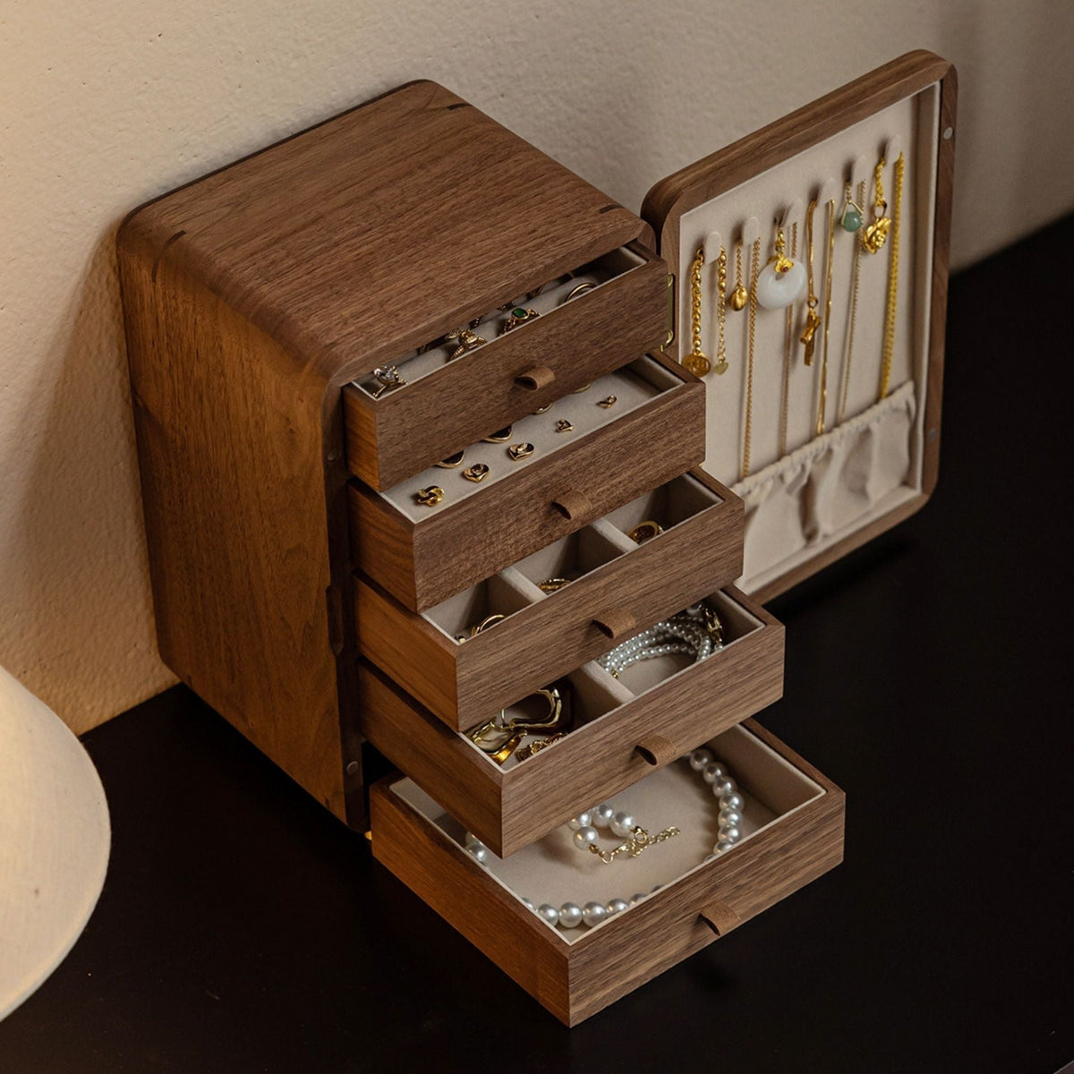 GZJSLOVE Embroidered Five-Drawer Walnut Jewelry Cabinet - detail view 7