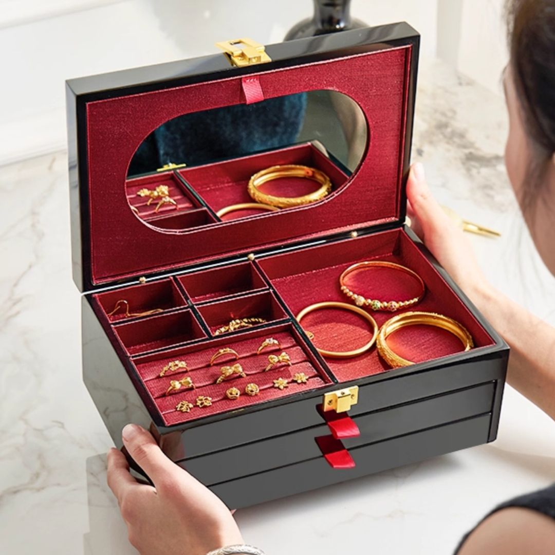 GZJSLOVE High-Gloss Two-Drawer Jewelry Box with Mirror - detail view 7