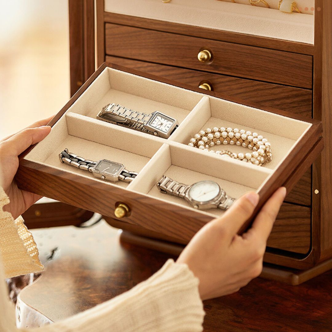 GZJSLOVE Rotating Five-Drawer Jewelry Cabinet with Mirror - detail view 7