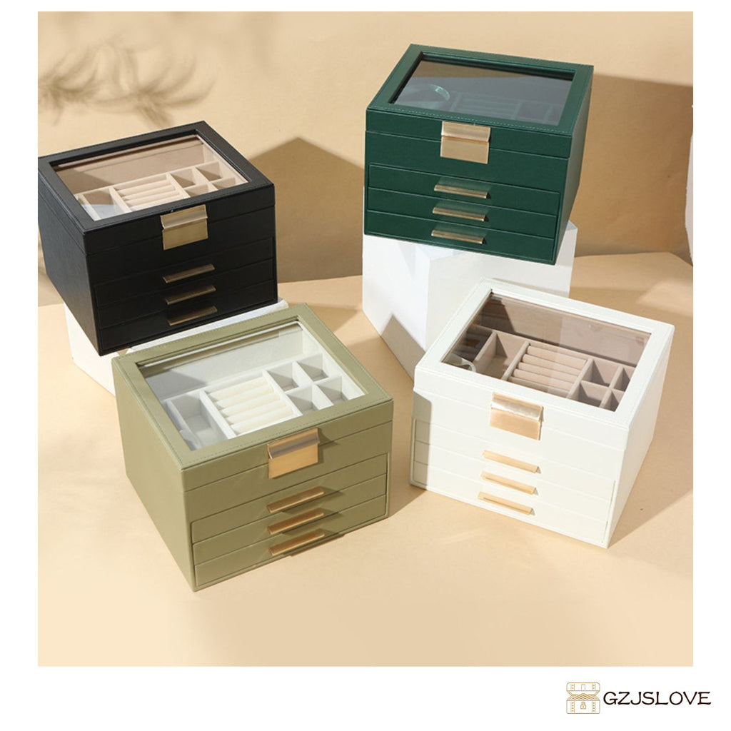 GZJSLOVE Four-Tier Three-Drawer PU Leather Jewelry Box - detail view 7