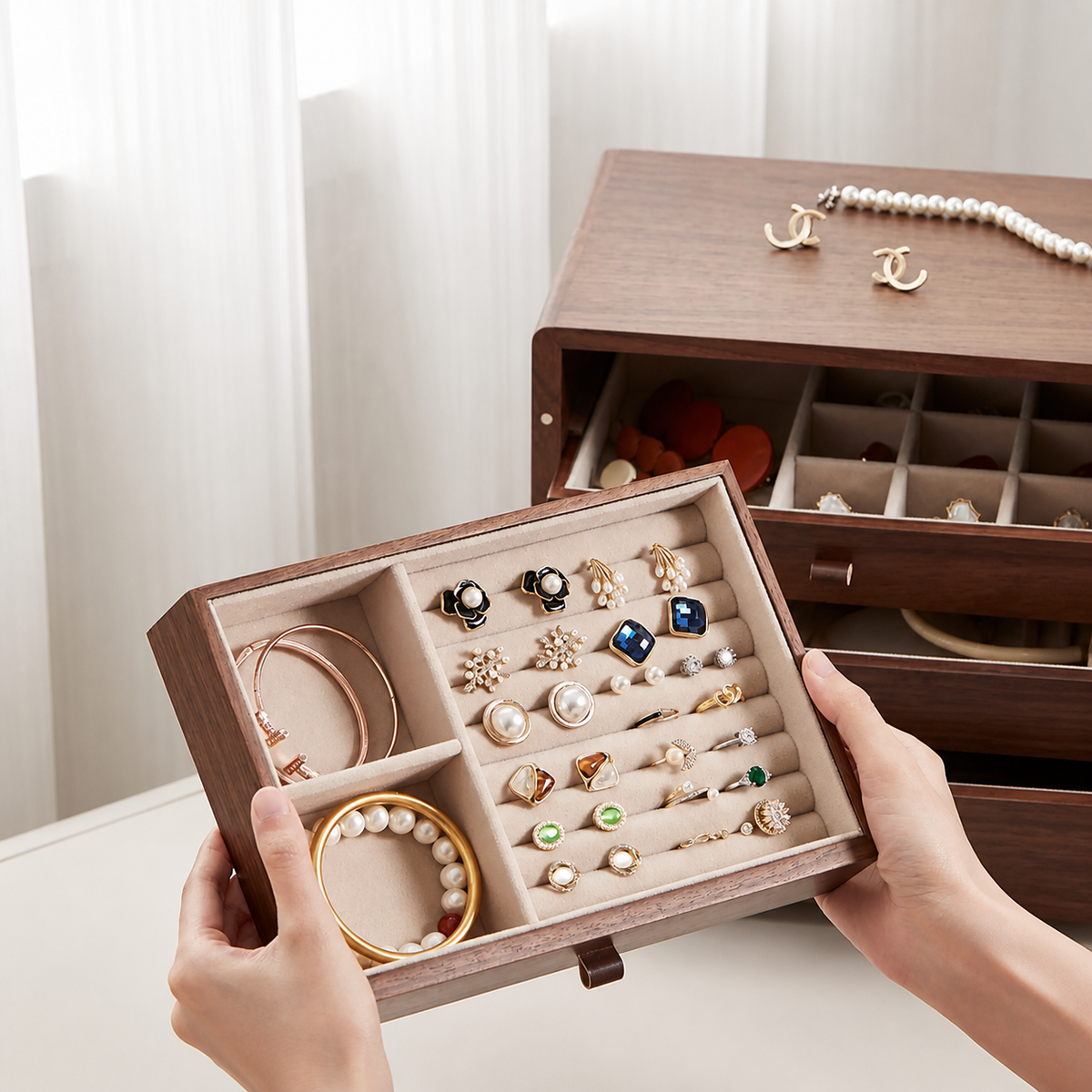 GZJSLOVE Anti-Tarnish Walnut Jewelry Box - product view 8